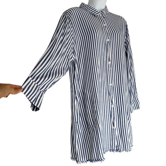 Tommy Bahama Chambray Striped Boyfriend Beach Cover Up Shirt Womens Large - Picture 11 of 14